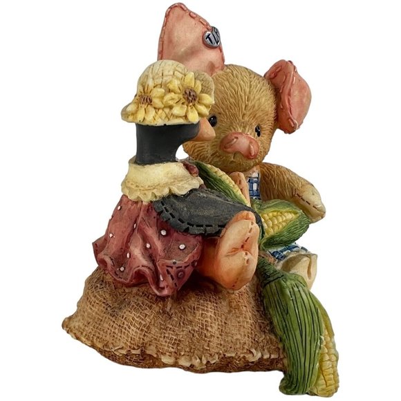 Enesco This Little Piggy Figurine Nothin Corny Bout You And Me 1994 TLP Crow Pig - Picture 4 of 9